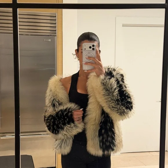 Zara Black and Cream Teddy Faux Fur Jacket - Picture 1 of 6